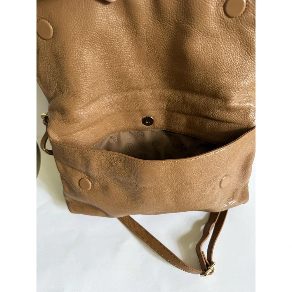 Beautiful Tory Burch Thea Fold-Over Crossbody in Tan Soft Pebbled Leather